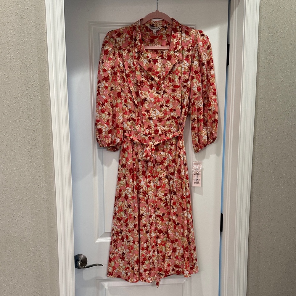 Nanette Lepore Coral and Cream Floral Midi Dress